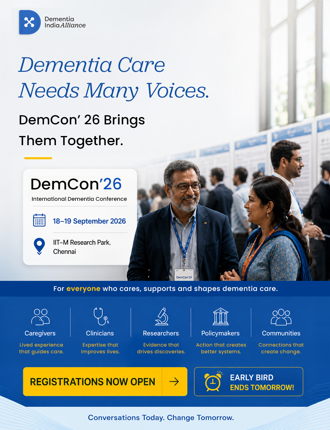 DemCon’26 creative: “Dementia care needs many voices. DemCon’26 brings them together”, 18–19 September 2026, IIT-M Research Park, Chennai