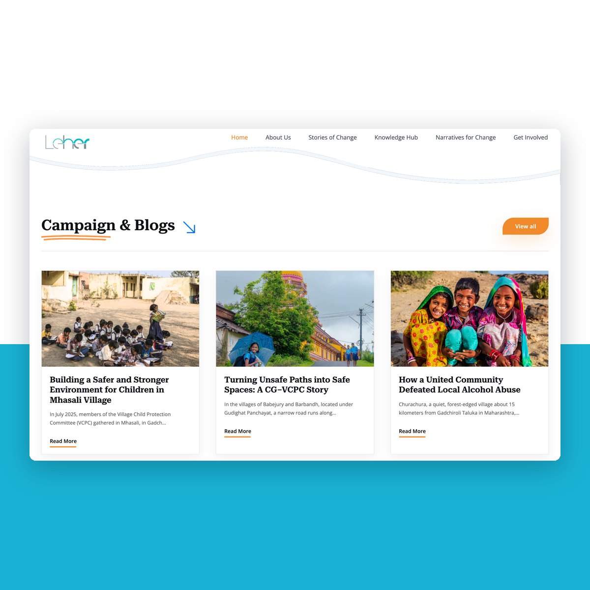 The Leher homepage: its Campaigns & Blogs section