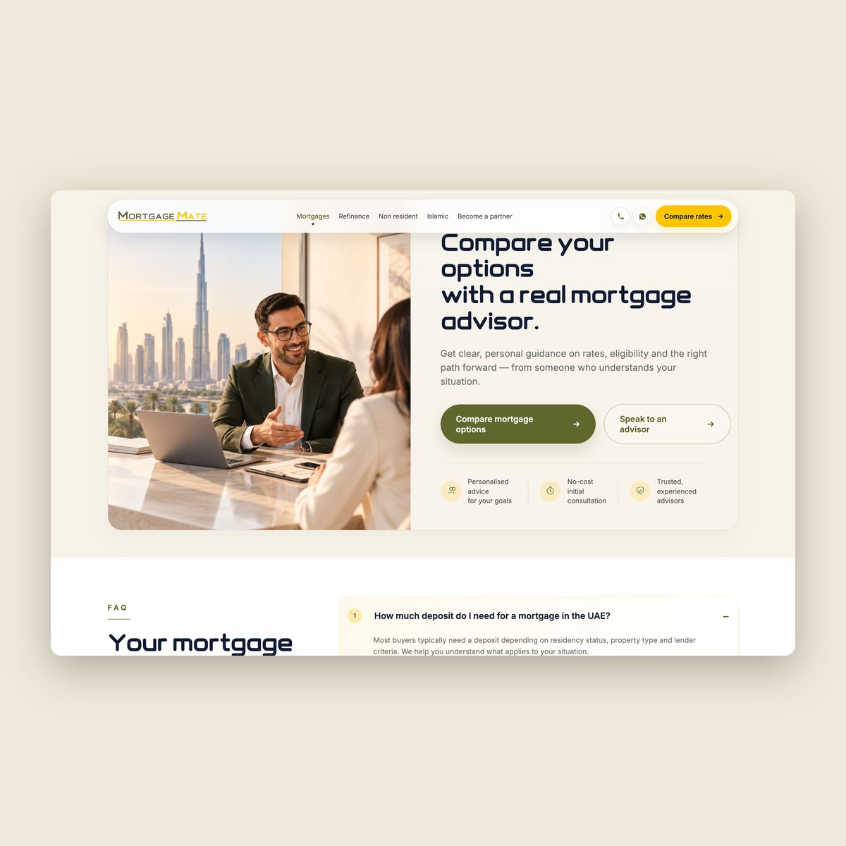 The Mortgage Mate section for comparing options with a real mortgage advisor