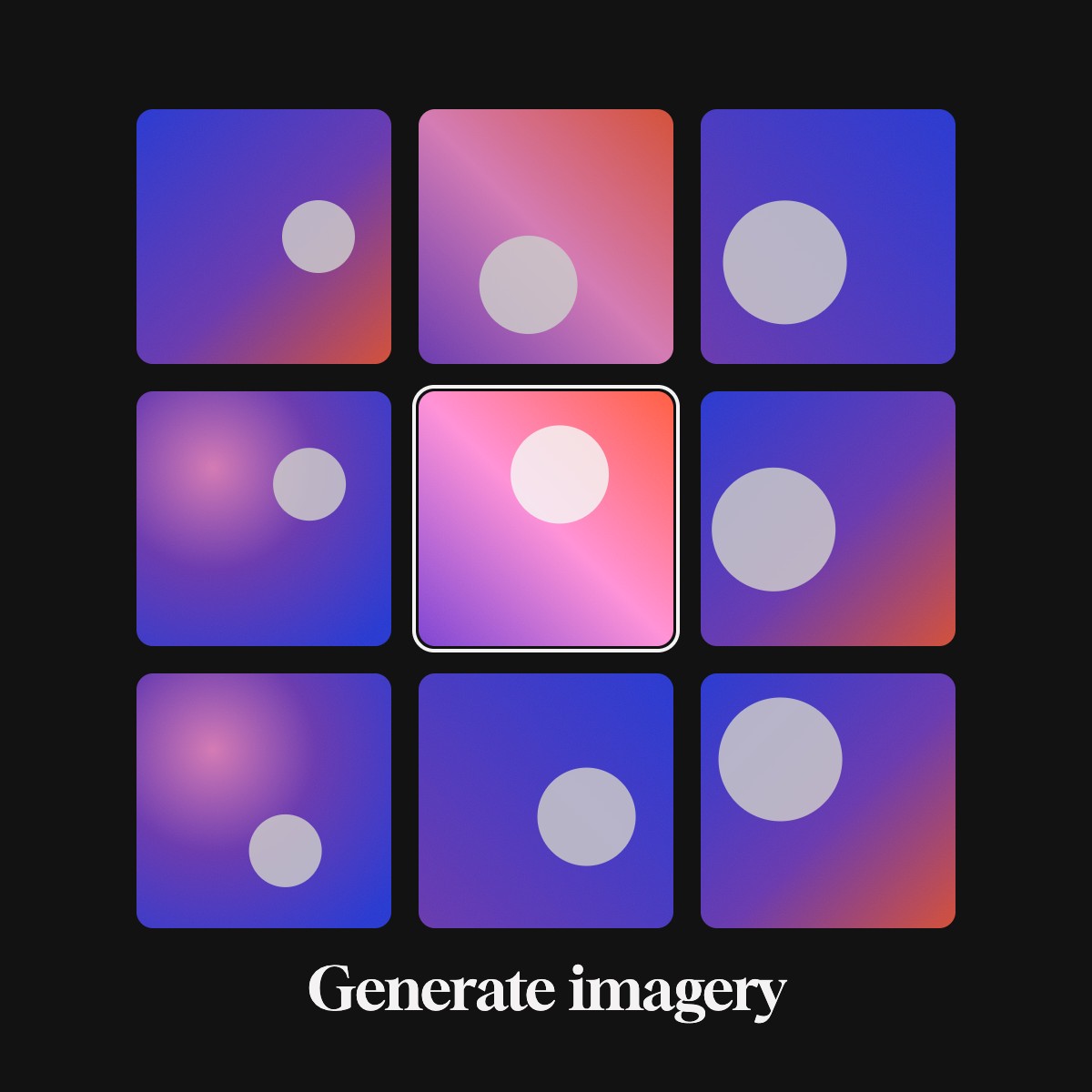 Conceptual illustration for generating imagery: a grid of gradient image variations