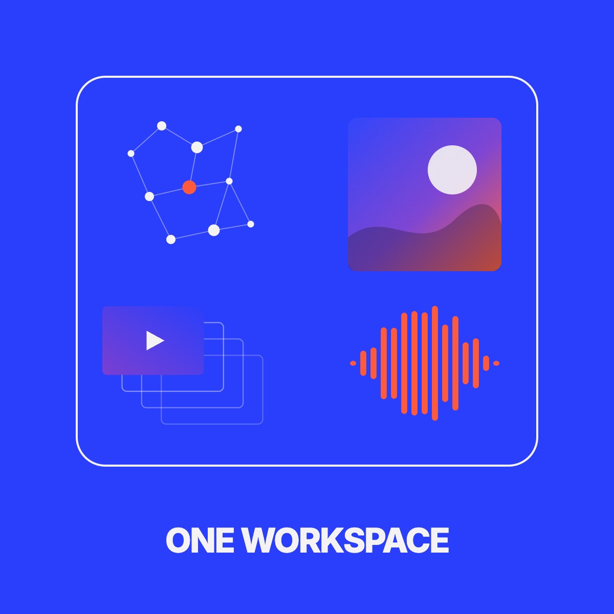 Conceptual illustration: ideas, imagery, video and audio gathered in one workspace